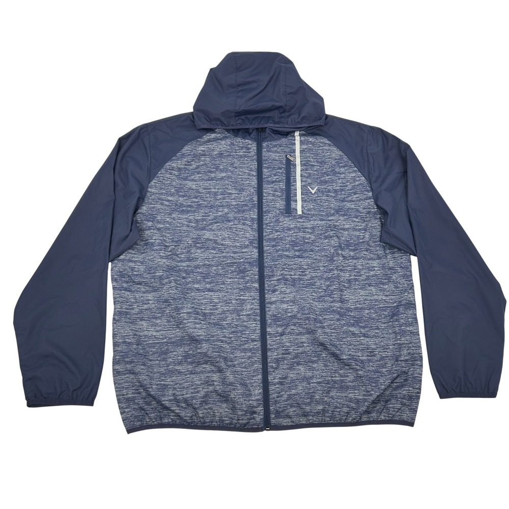Callaway Windbreaker Jacket Men XXL Blue Heathered Hooded Full Zip Golf